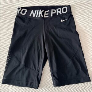 Nike Pro Black High-Rise Bike Shorts with White Logo